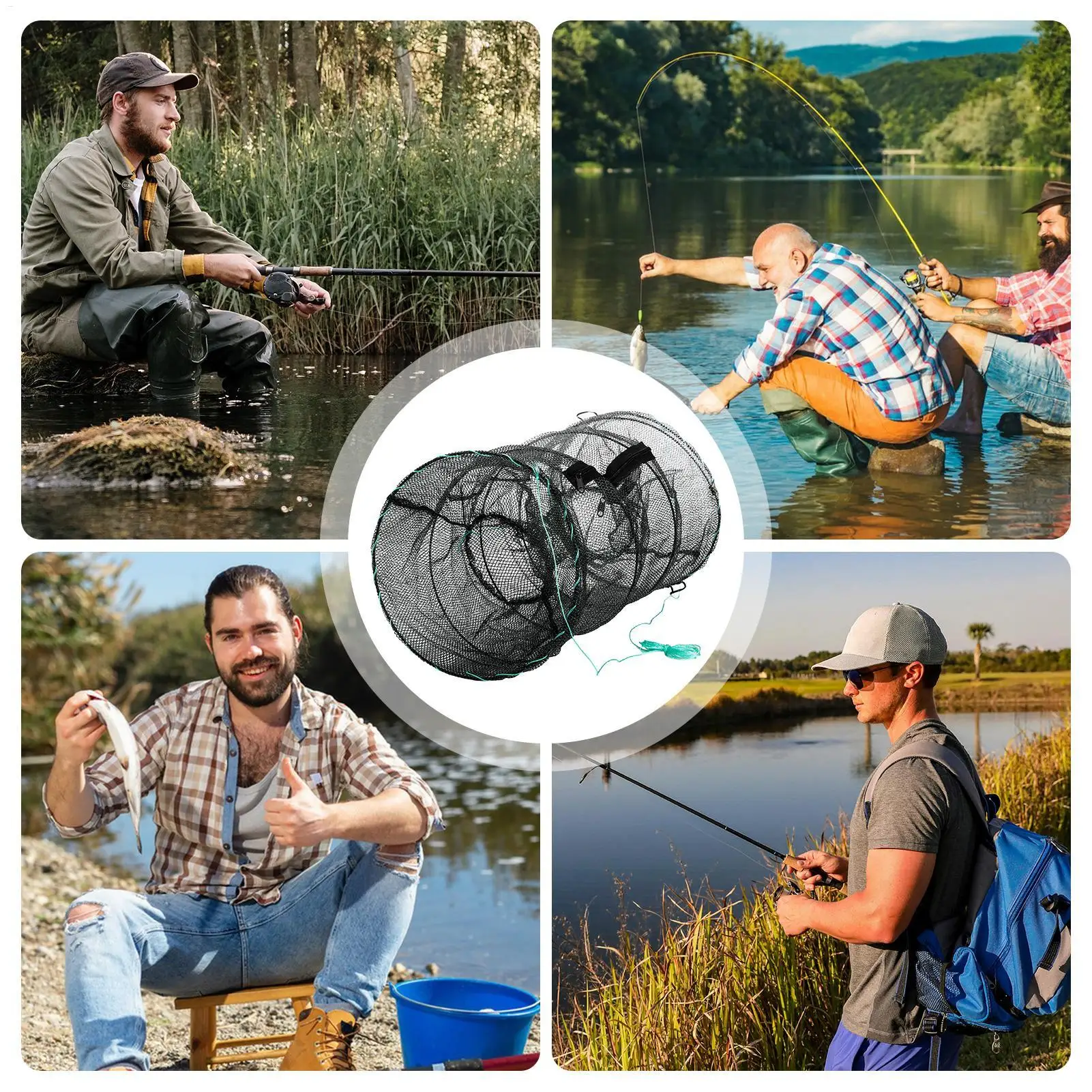 

Fish Trap Angling Casting Mesh Net Folding Fishing Mesh Trap For Bass Trout Crappie Catfish Carp Kayak Shore Lake Beach Pond
