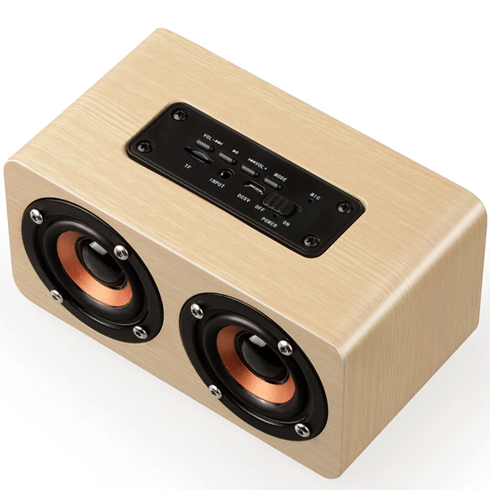 

Retro Wood Speaker Portable Wireless Dual Loudspeakers Hifi Player Yellow Vintage Wooden Speaker