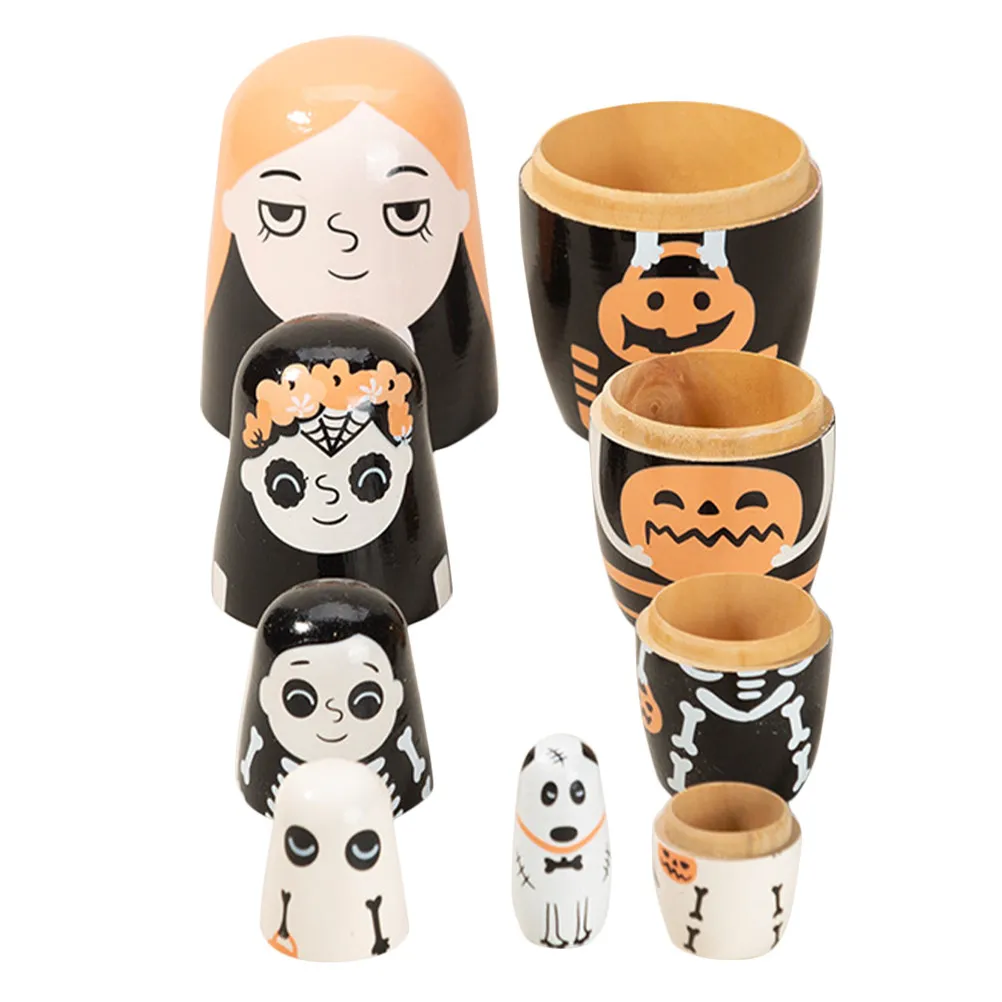 

1 set 1 Set 5-Layer Russian Nesting Halloween Stackable Wooden Craft Kids Home Decoration Festival Gift Decorative Nesting