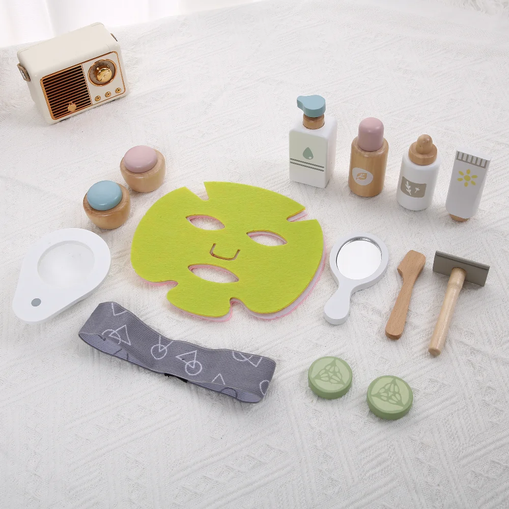 Children Wooden Toy Simulation Facial Mask Makeup Set Imitation Game Role Play Learning Education Toys for Girls