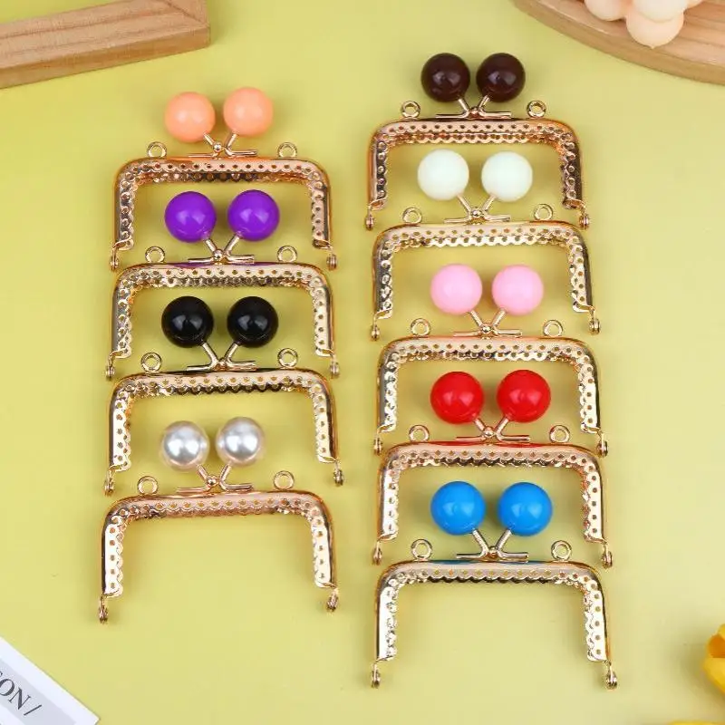 Vintage Light Gold Square Punch Purse Frame With Candy Bead DIY Handbag Clasp Hardware Accessories For Bag Clasp Making