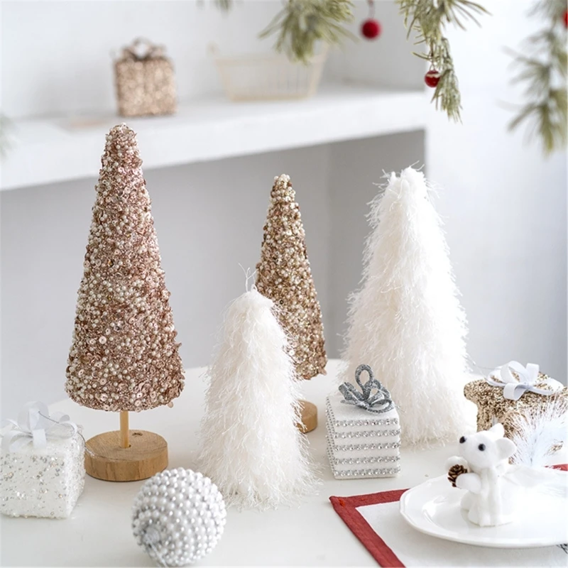 Miniature Christmas Tree Festives Tabletop Ornament Colorful Foam Sequins/Plush Trees Statue Stylish Home Decoration Drop Ship