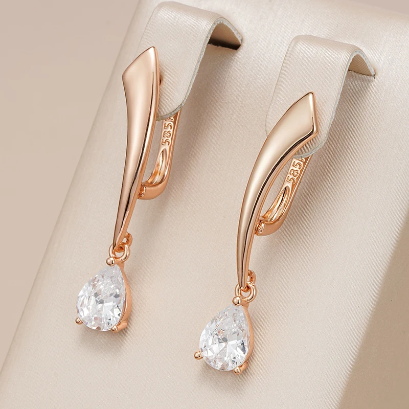 Wbmqda 585 Rose Gold Color Drop Shape Natural Zircon Dangle Earrings For Women New Fashion Desgin Party Wedding Fine Jewelry