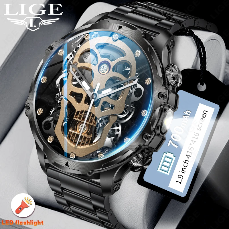 

LIGE Men Outdoors Sports Smart Watch AK75 Flashlight 700mah Large Battery Bluetooth Calling LED Light Fitness Tracker Smartwatch