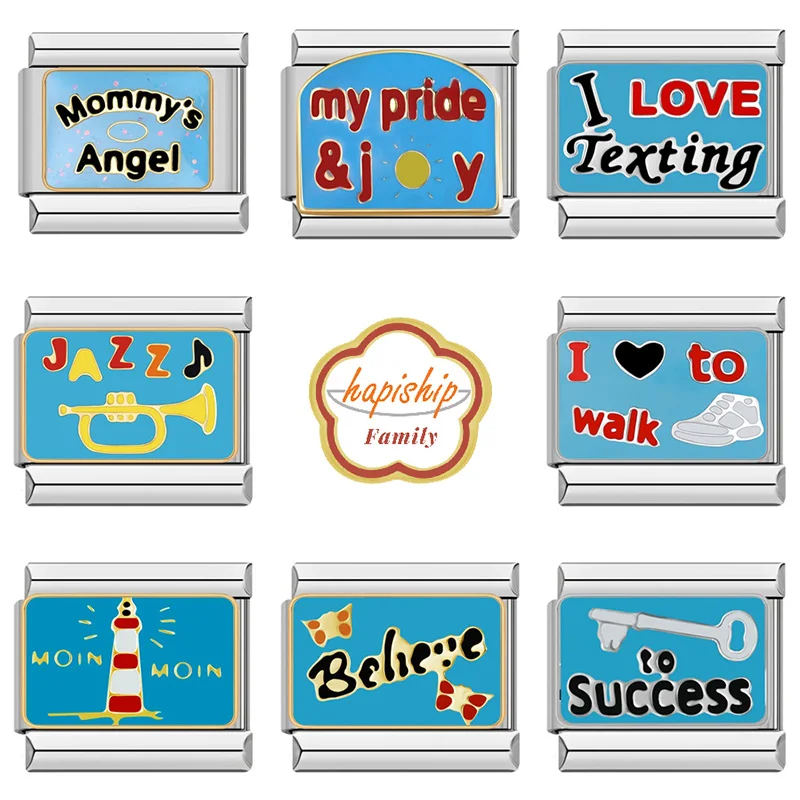 Hapiship Family 2024 fashions Blue bele JAZZ Charm Link Fit 9mm สร้อยข้อมือสแตนเลสทำ DIY เครื่องประดับ NEW108