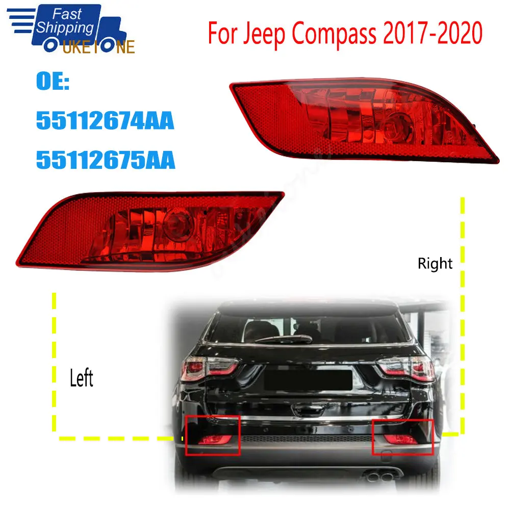 Fog Light Cover Rear Lamp Part 55112674AA 55112675AA for Jeep Compass 2017-2020 Stop Fog Reflector light + bulbs Car Accessories