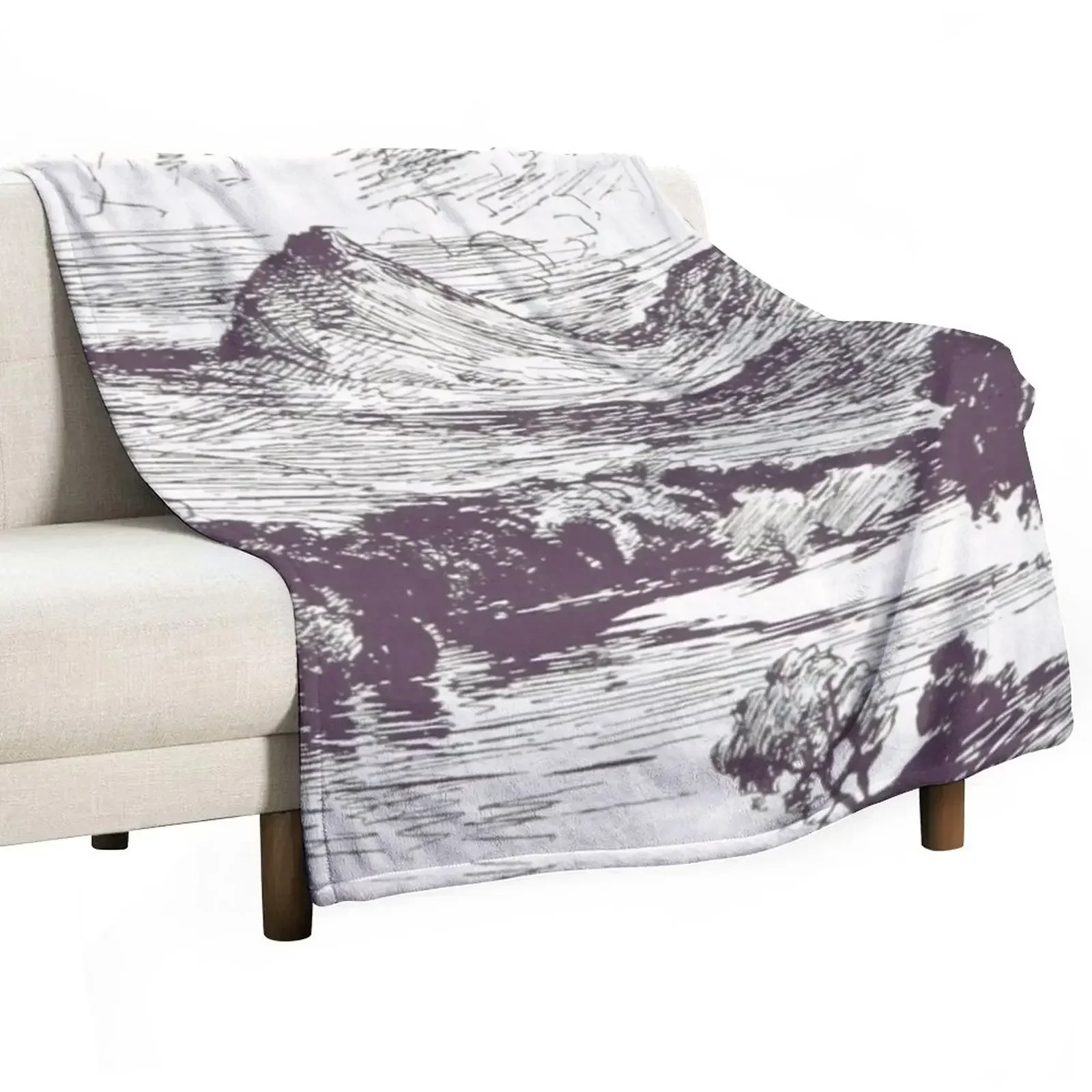 

The Eildon Hills from the River Tweed Illustration by Owen Bowen 1896 Throw Blanket Custom Furry Blankets