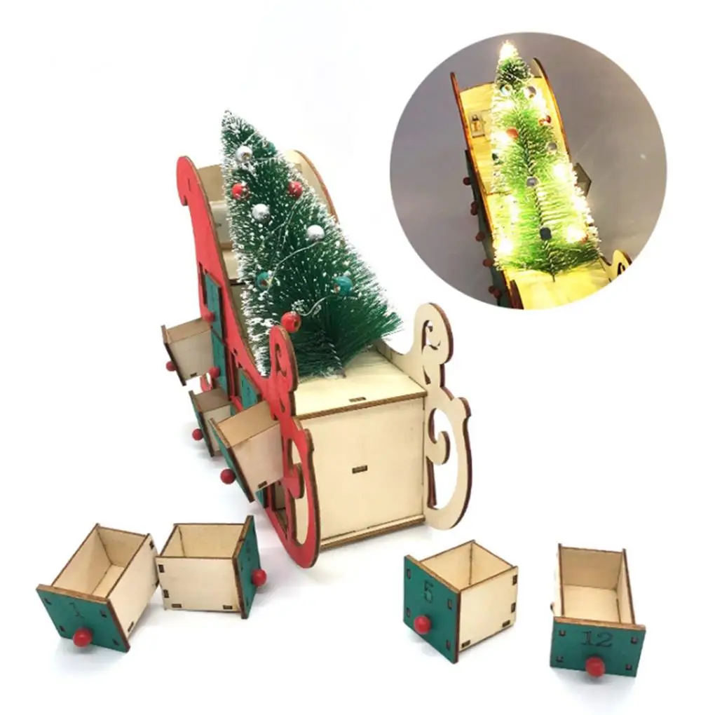 Christmas Countdown Calendar Ornament With LED Lights Storage Box Organiser Reusable Advent Calendar With Drawers