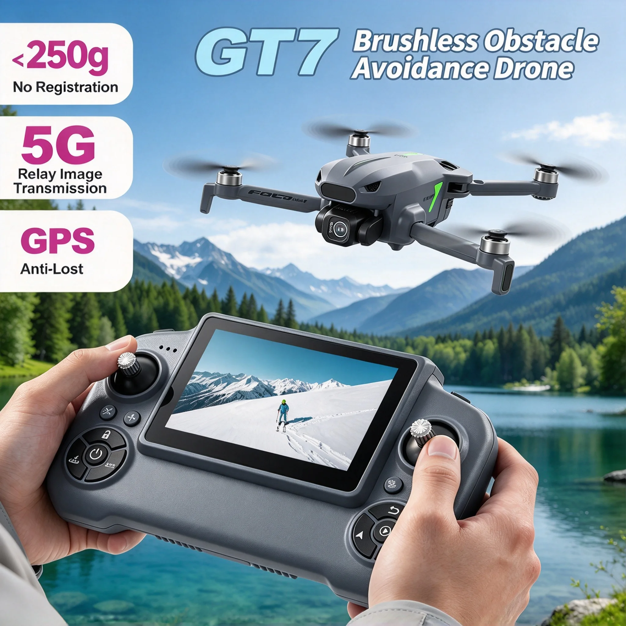 GT7 Foldable GPS RC Drone 8K HD ESC Camera Brushless Motor Obstacle Avoidance 4.3