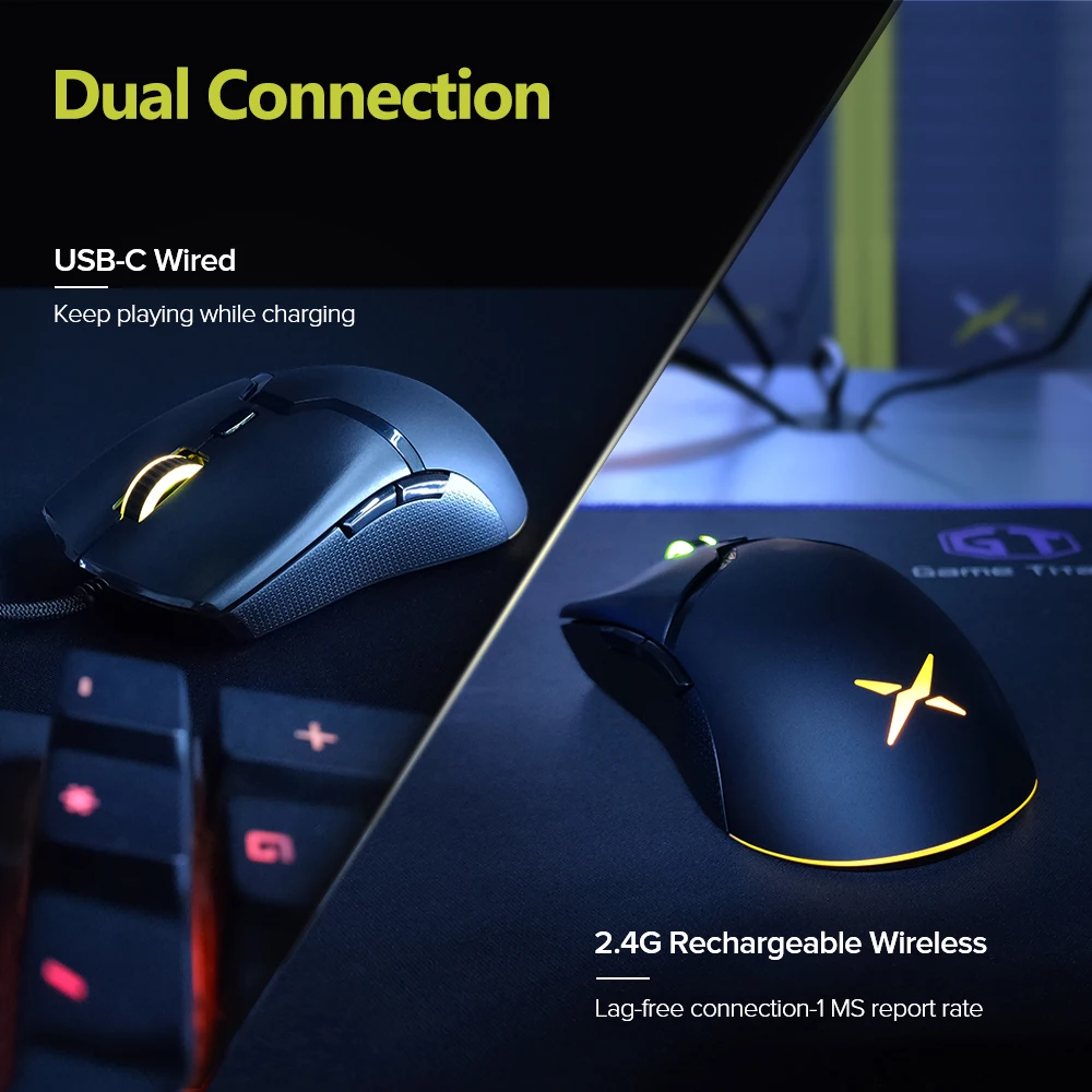 Delux-M800 Rato para jogos com fio ultra leve, PMW3389, 16000DPI, 58g, RGB, 6 botões, totalmente programáveis, ergonômicos para PC Gamer