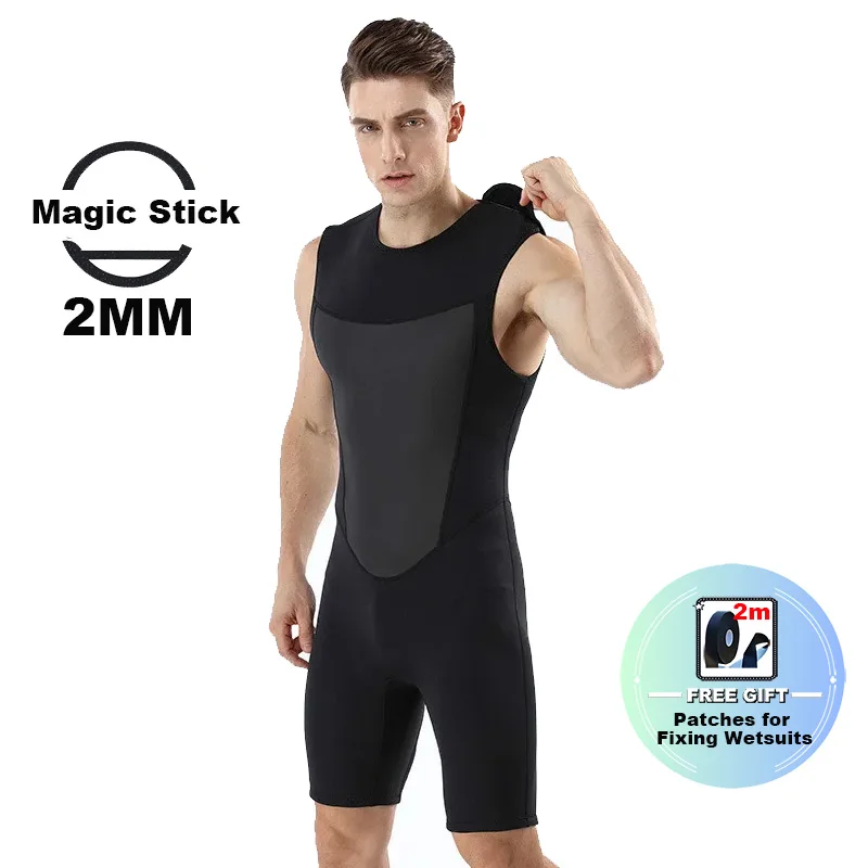 Mens 2mm sleeveless wetsuit Vest one-piece Diving Snorkling Suit Swimsuit Back Zipper Warm