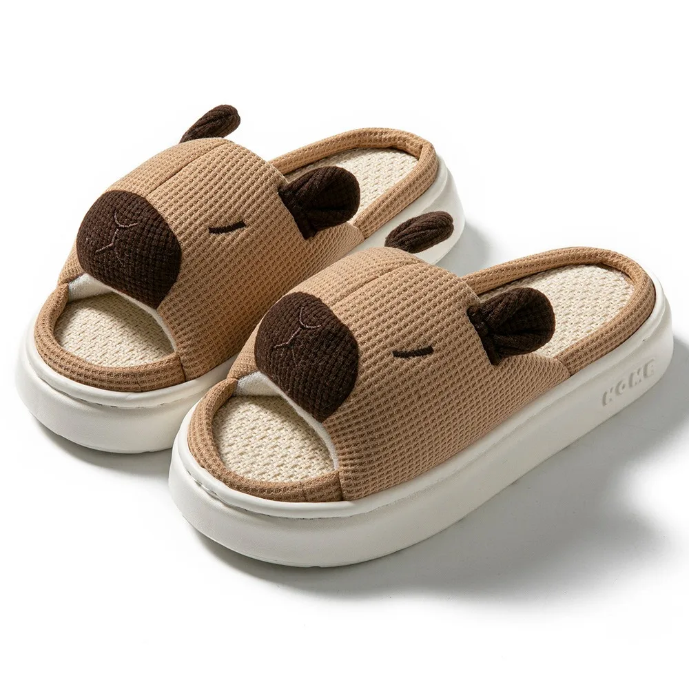 

Anti-Slip Cartoon Capybara Slippers Home Wear Shoes Cartoon Capybara Linen Slippers Kawaii Thick Sole Animal Linen Slides Winter