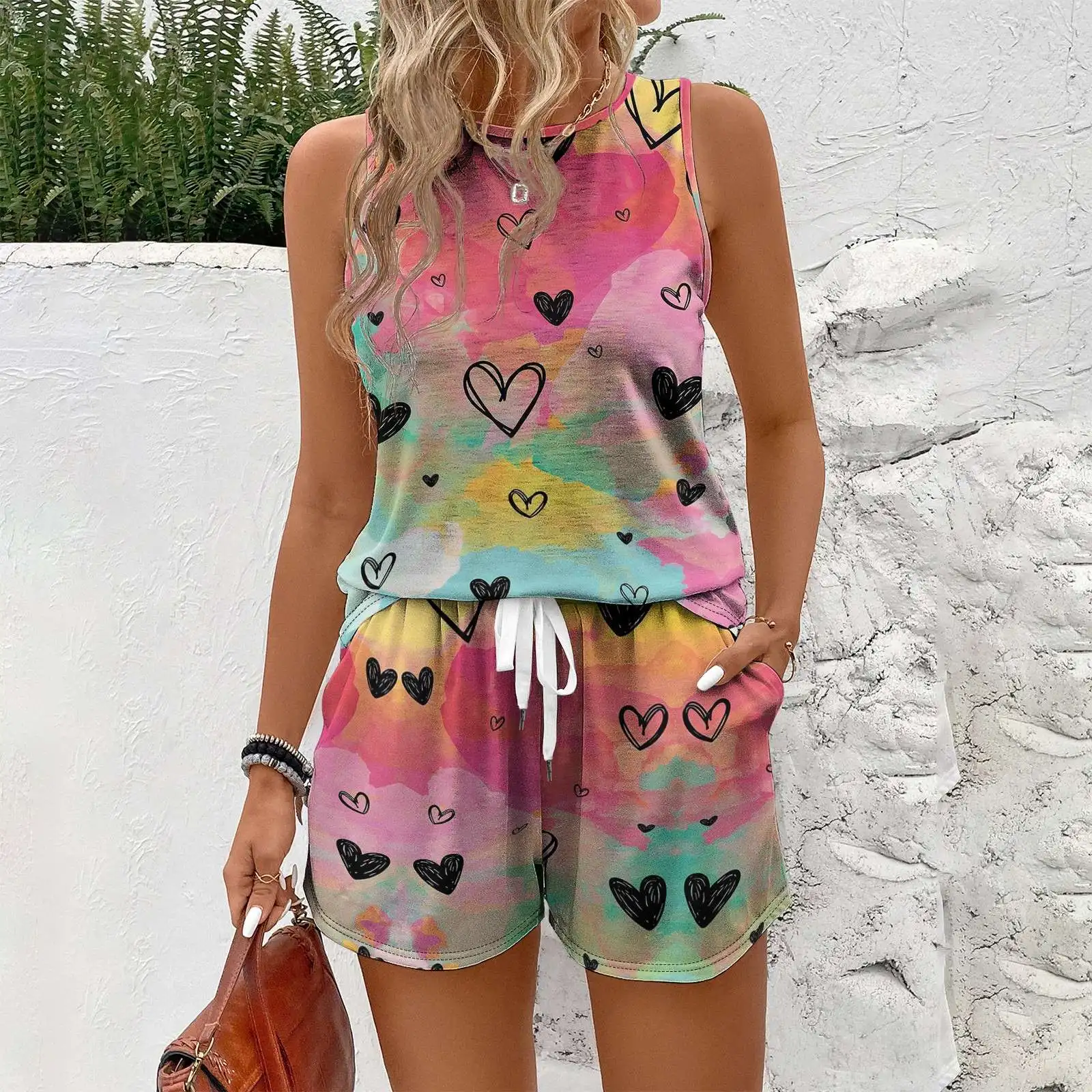 

Leisure, fashion, sports trend, lightweight fitness, lightweight fabric, comfortable Valentine's Day heart-shaped pattern vest s