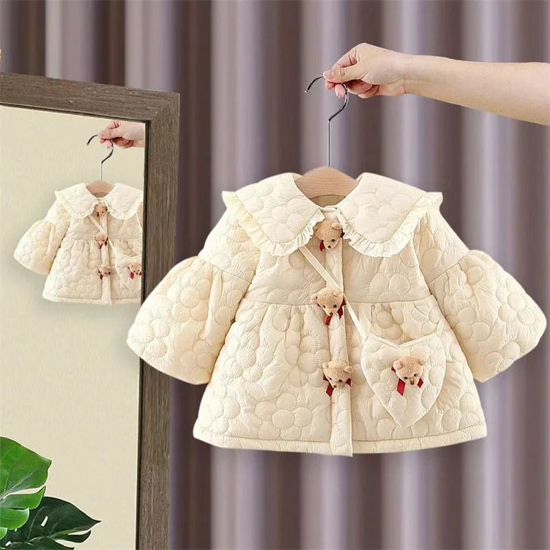 Baby Girls New Winter Jackets Children\'s Padded Casual Fashion Coats Infant Cotton Thickened Outerwear Kids Solid Color Clothing