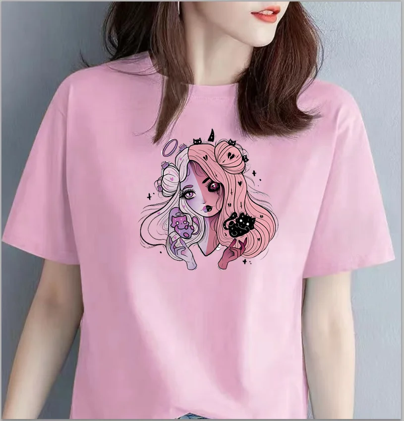 Summer New Halloween Cute Cat Print Short Sleeve T-shirt for Men and Women Fashion Harajuku Oversized T Shirt Pro Choice Tops