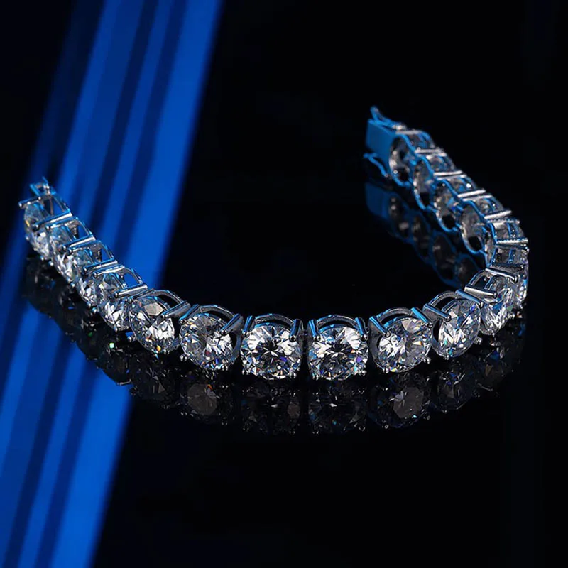 4ct 10mm D Color Moissanite Tennis Chain Bracelet 925 Sterling Silver Plated Rhodium Diamond Link Bracelets Bangle Pass Tester