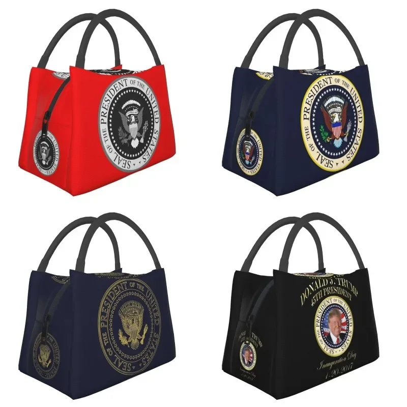 Donald Trump Stamp Insulated Lunch Bags for Women United States Seal Resuable Cooler Thermal Bento Box Work Travel