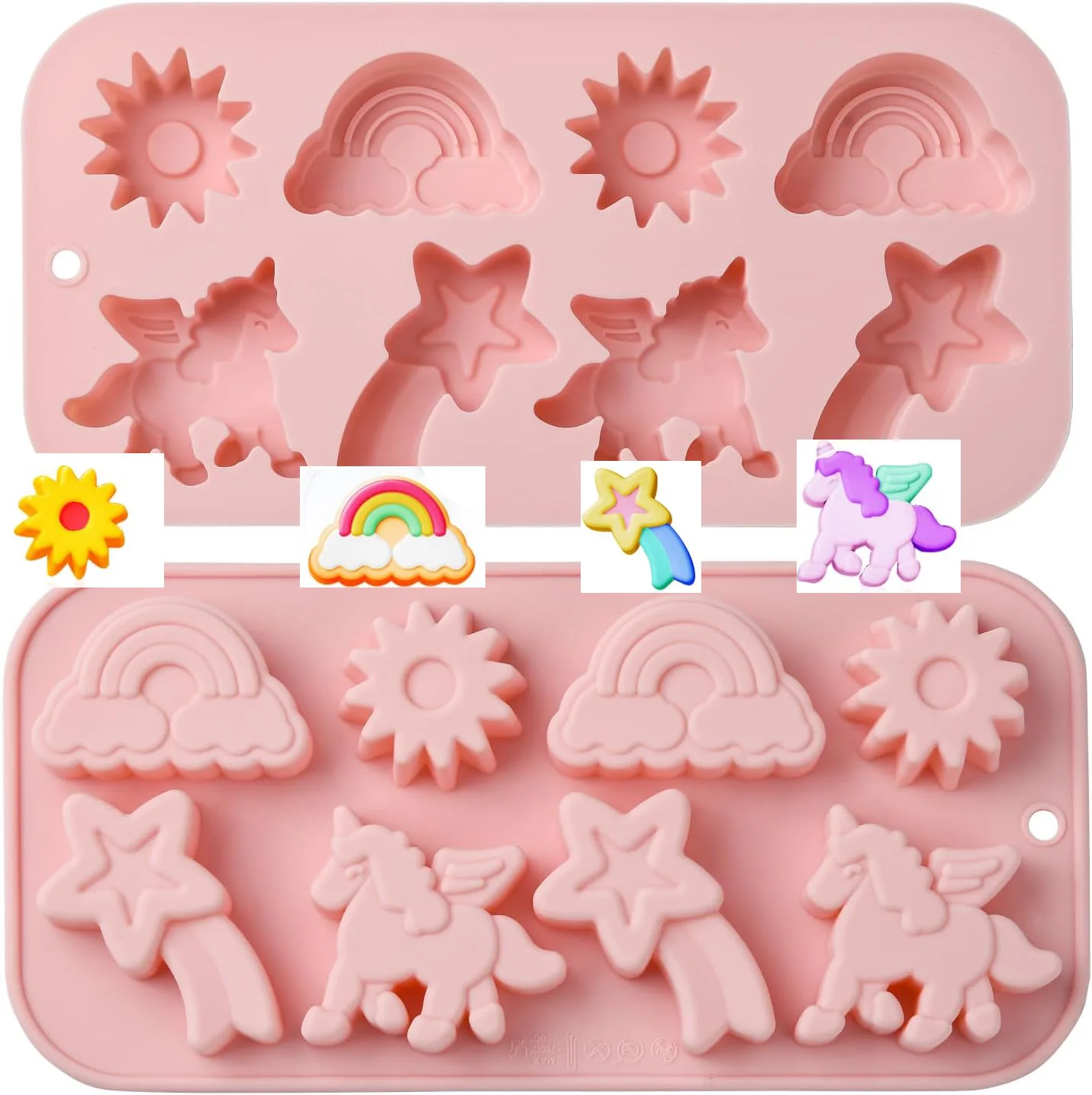 1 Uds moldes de silicona unicornio sol meteoro Arco Iris moldes para hornear para Chocolate caramelo magdalenas jabón gelatina galleta bandeja de cubitos de hielo