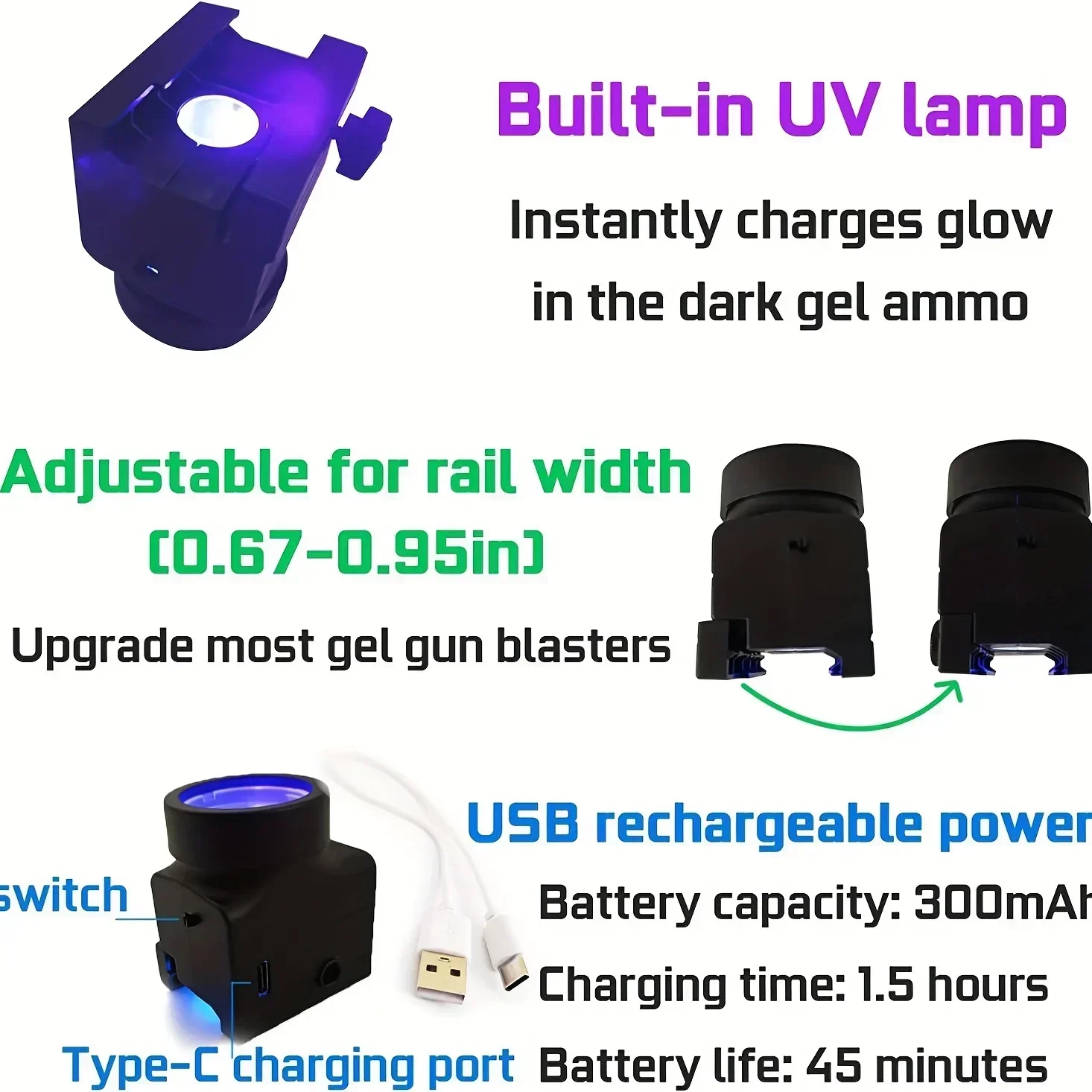 Electric Gel Ball Blaster , Splatter Ball Blasters, Accessories, Fluorescent Bulb Illuminator, Luminous