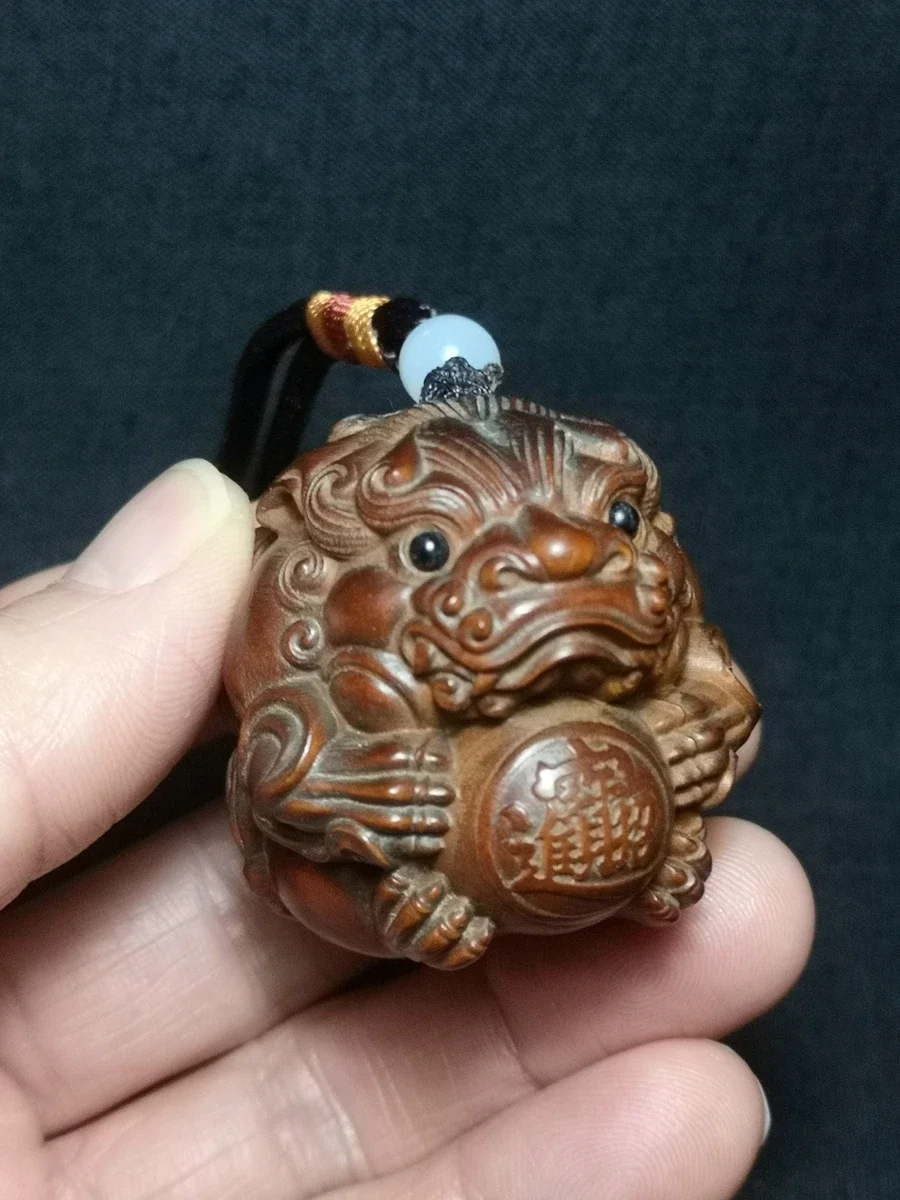 1919 collectable old Japanese boxwood hand carved lion Figure statue netsuke gift