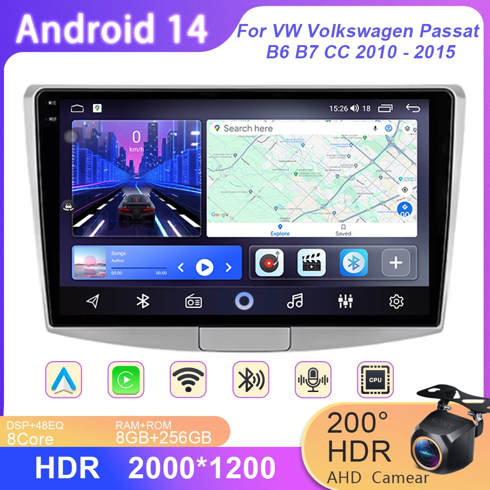 

5G WIFI Car Radio Multimedia Player For VW Volkswagen Passat B7 B6 CC 2010-2015 Android 14 Auto Carplay Autoradio Navigation GPS