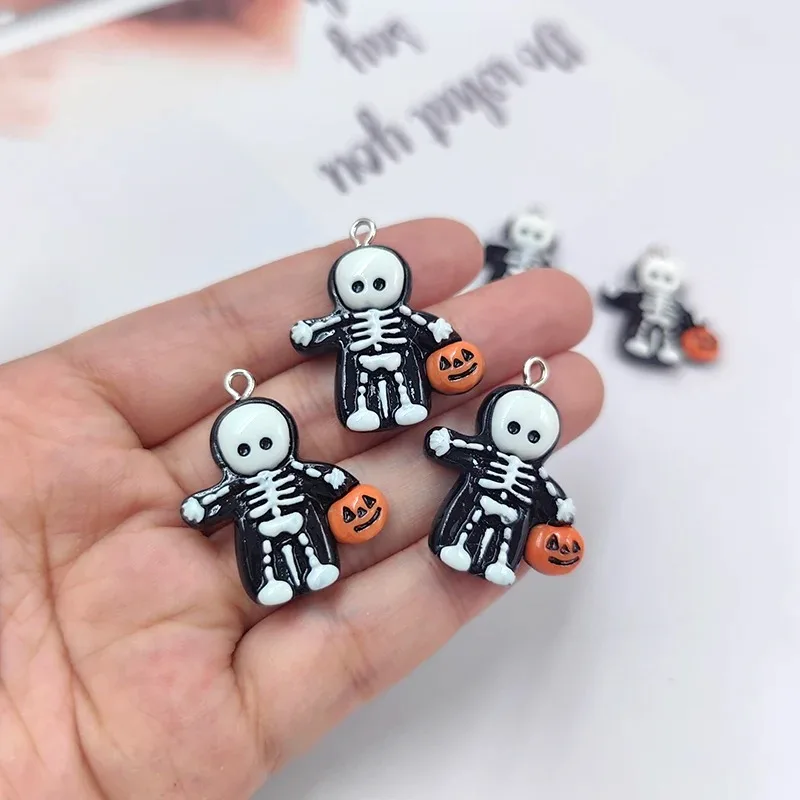10Pcs Kawaii Floating Skeleton Pumpkin Resin Charms