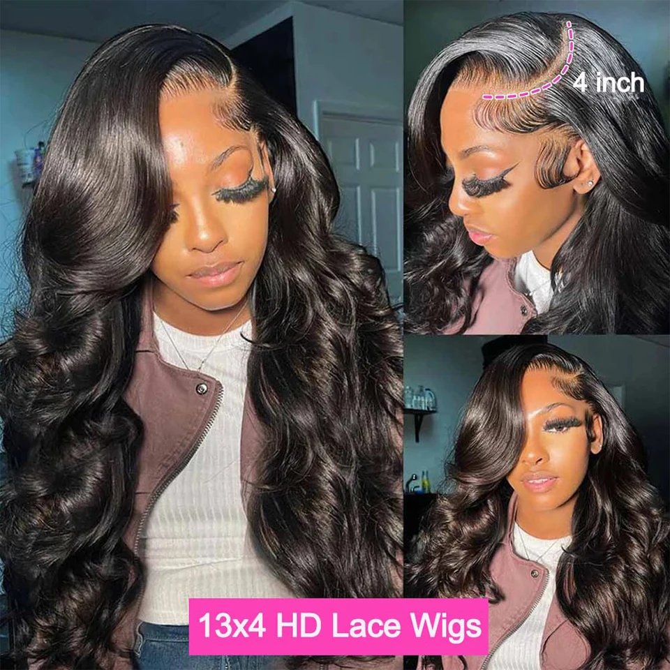 Body Wave Lace Front Wigs Human Hair Natural Color Preplucked 34 Inch 13x4 Body Wave Human Hair Lace Wigs For Women Density 180