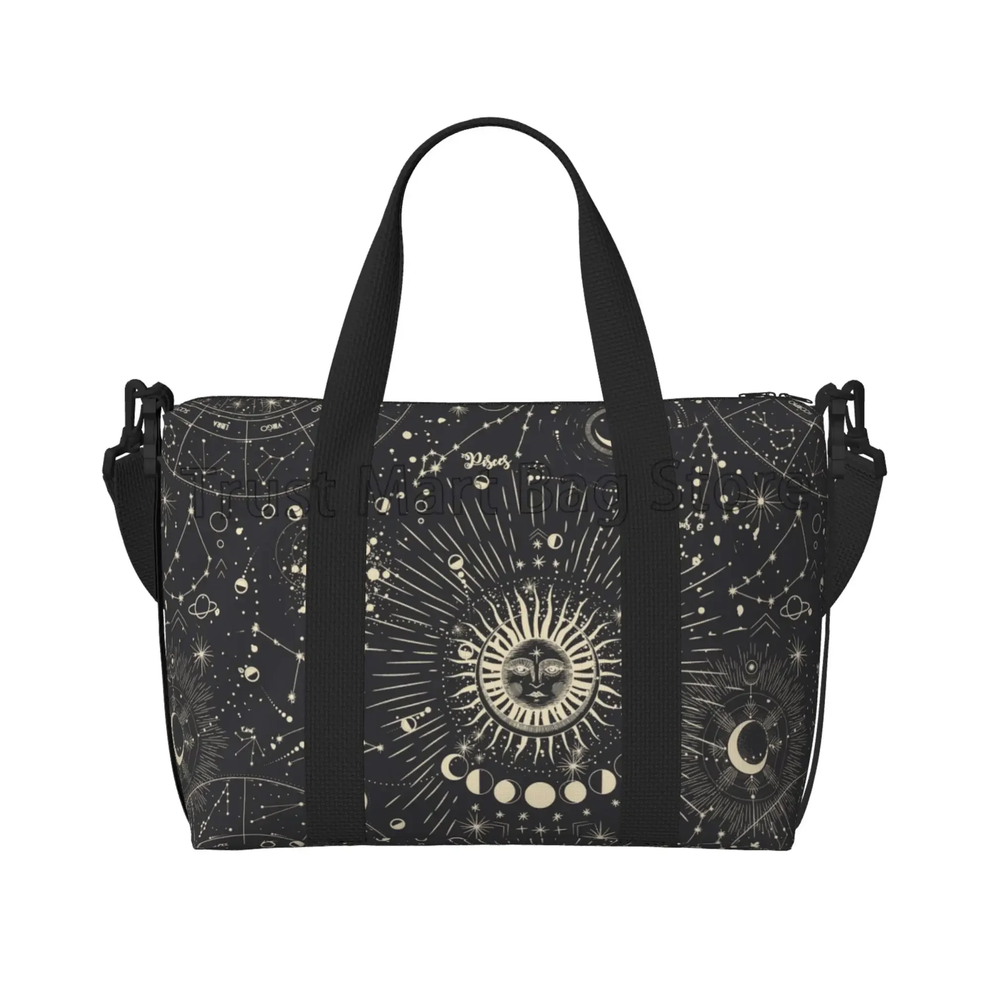 Moon Star Sun Zodiac Mystery Astrology Travel Duffel Bag Overnight Bag Lightweight Weekender Bags Workout Bags for Women Men