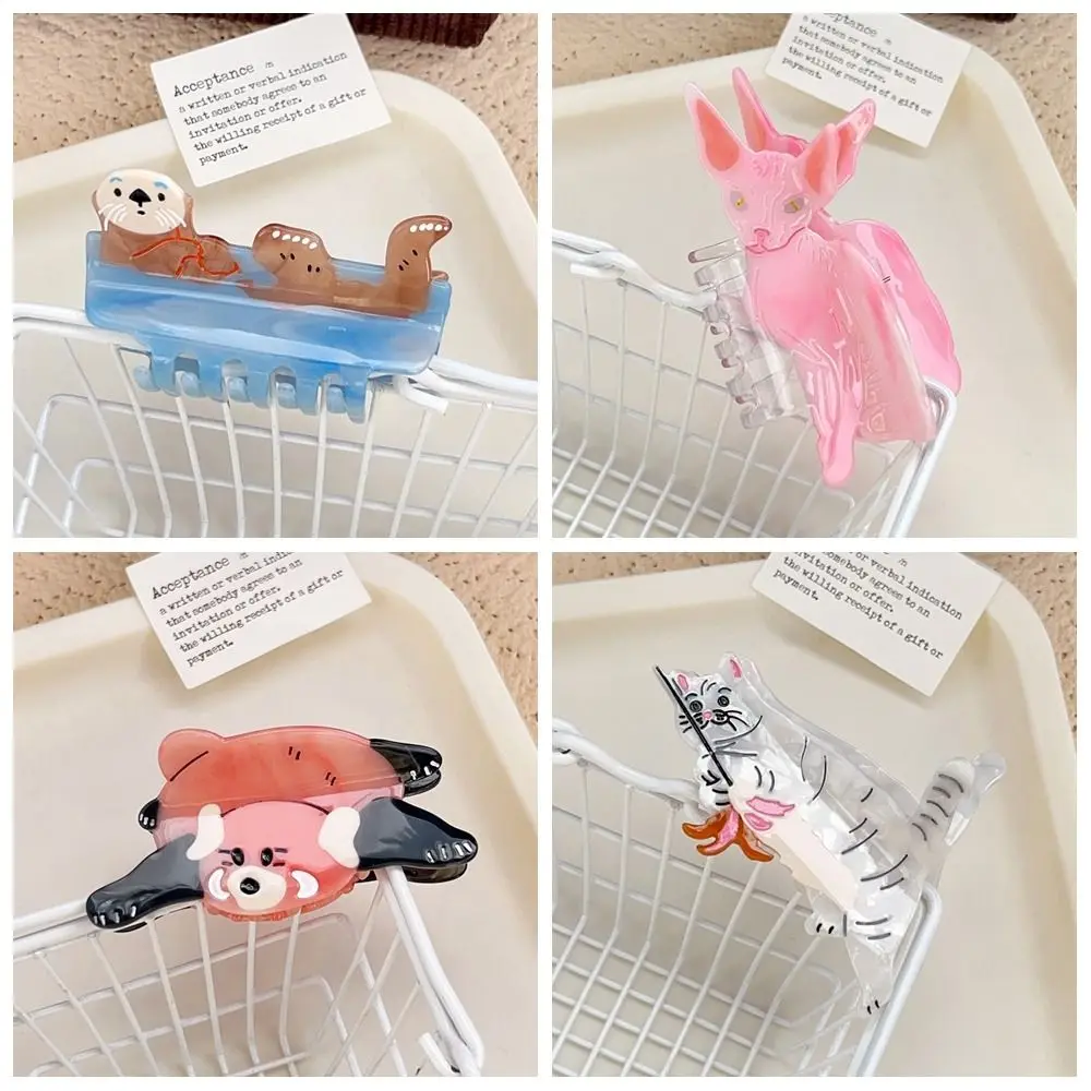 

Fashion Korean Style Cartoon Animal Hair Claw Sweet Little Raccoon Cute Cat Crab Clip Creative Kawaii Small Shark Clip Girls