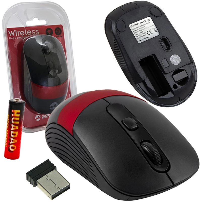 EVEREST SM-18 2.4 GHZ USB OPTICAL WIRELESS MOUSE GRAY-BLACK-RED