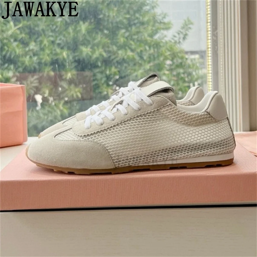 2025 Spring Summer Lace-Up Sneakers Flat Shoes Women Mesh Breathable Casual Shoes Famous Trainer Run Shoes zapatillas de mujer