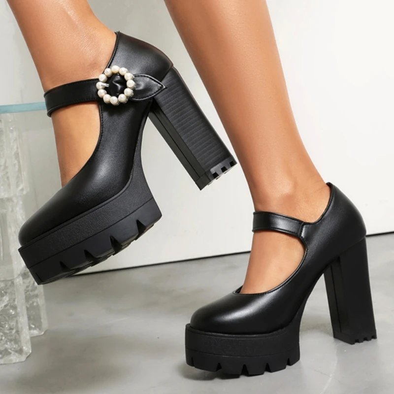 

Sexy Platform Women's High Heels Dress Pumps Mary Janes Shoes Big Size Round toe Black Heeled Dress Party Shoes Ladies 2026