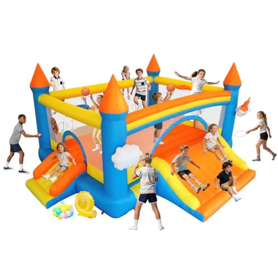 

Большой надувной батут 19.2x14.8x8 футов с 3 горками, мощным вентилятором 650 Вт и двумя баскетбольными кольцами