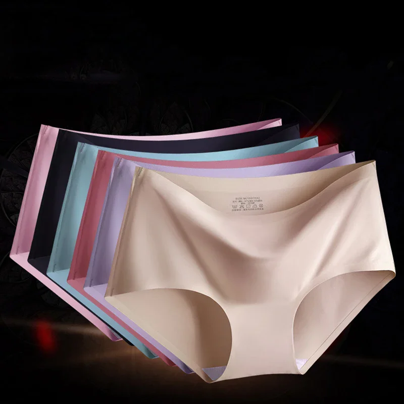 3Pcs Sexy Seamless Women Panties Mid-waist Briefs Female Breathable Underwear Ice Silk Lingerie