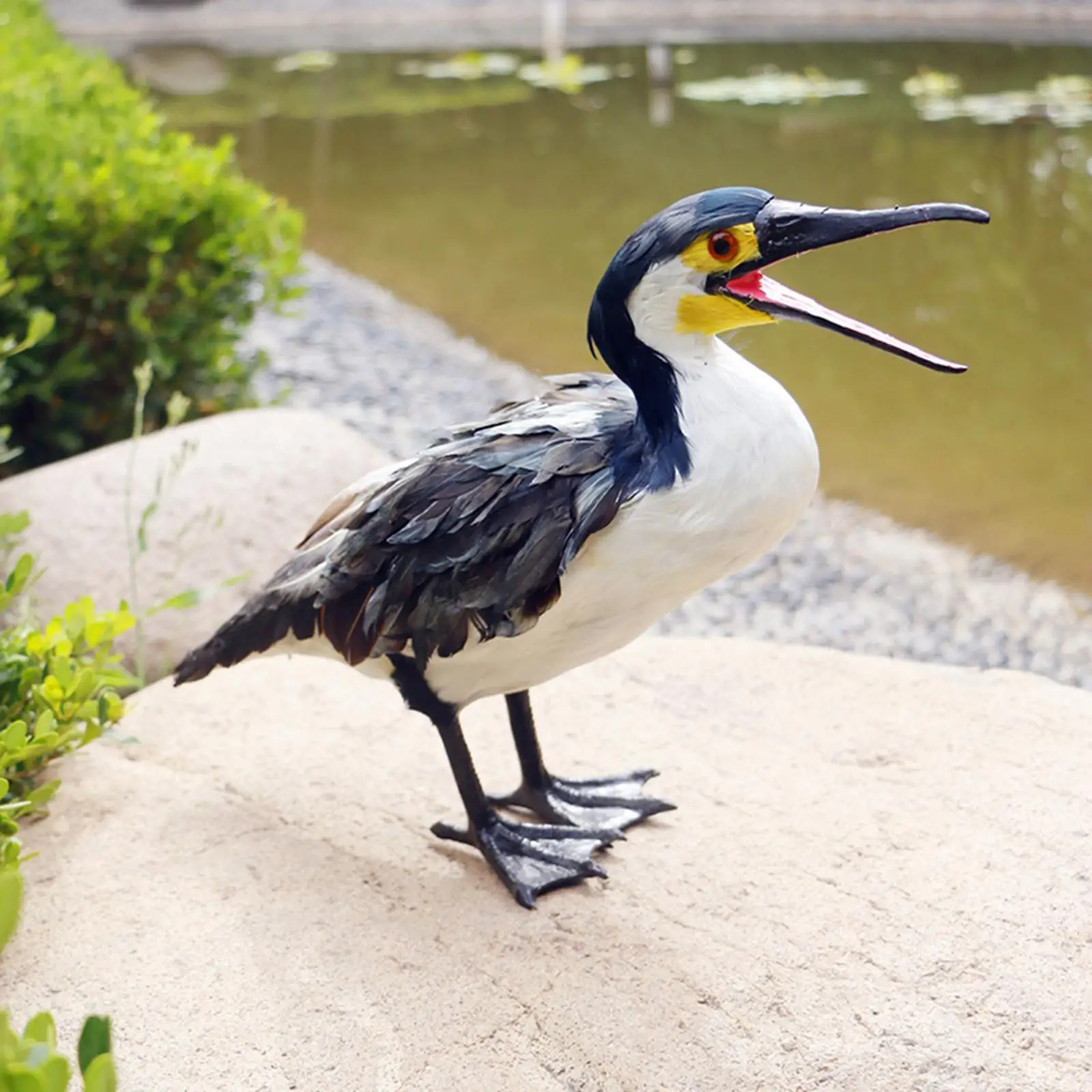 Artificial Feathered Cormorant Statue Statue for Office Patio Home Ornament Decor