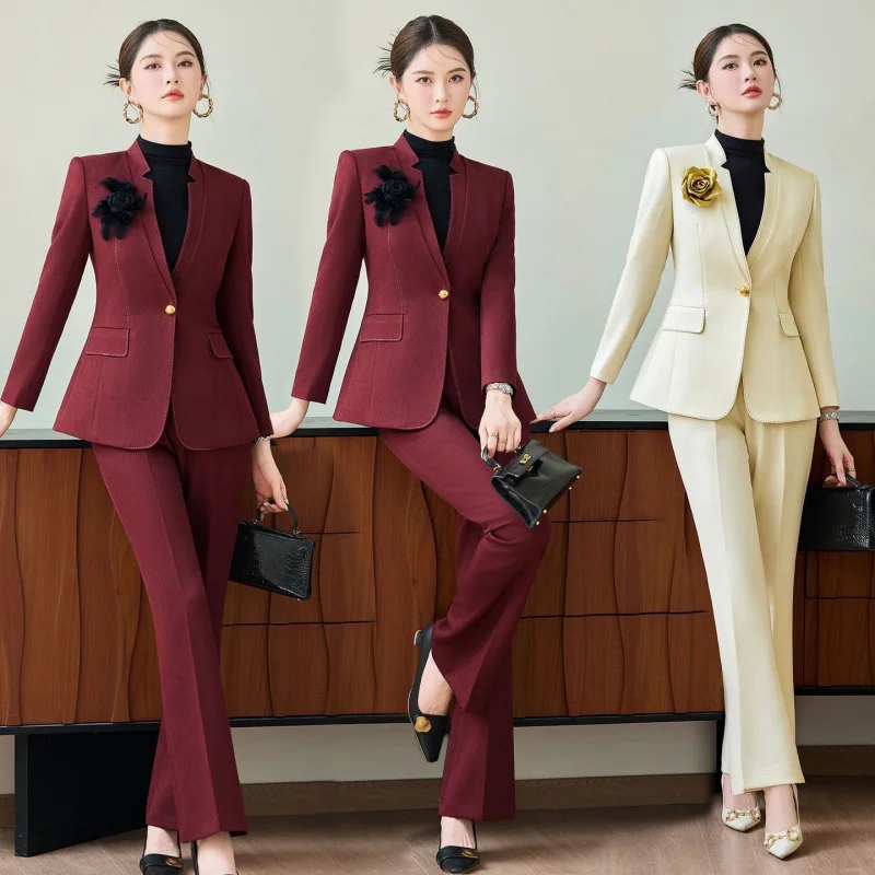 2025New Apricot Suit Set Professional Wear High-End Executive Business Formal Wear Casual Light Luxury Women's Suit with Pants