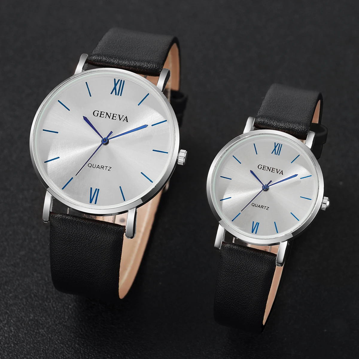 2PCS/Set Couple\'s Watches Fashion Leather Band Analog Quartz Watch