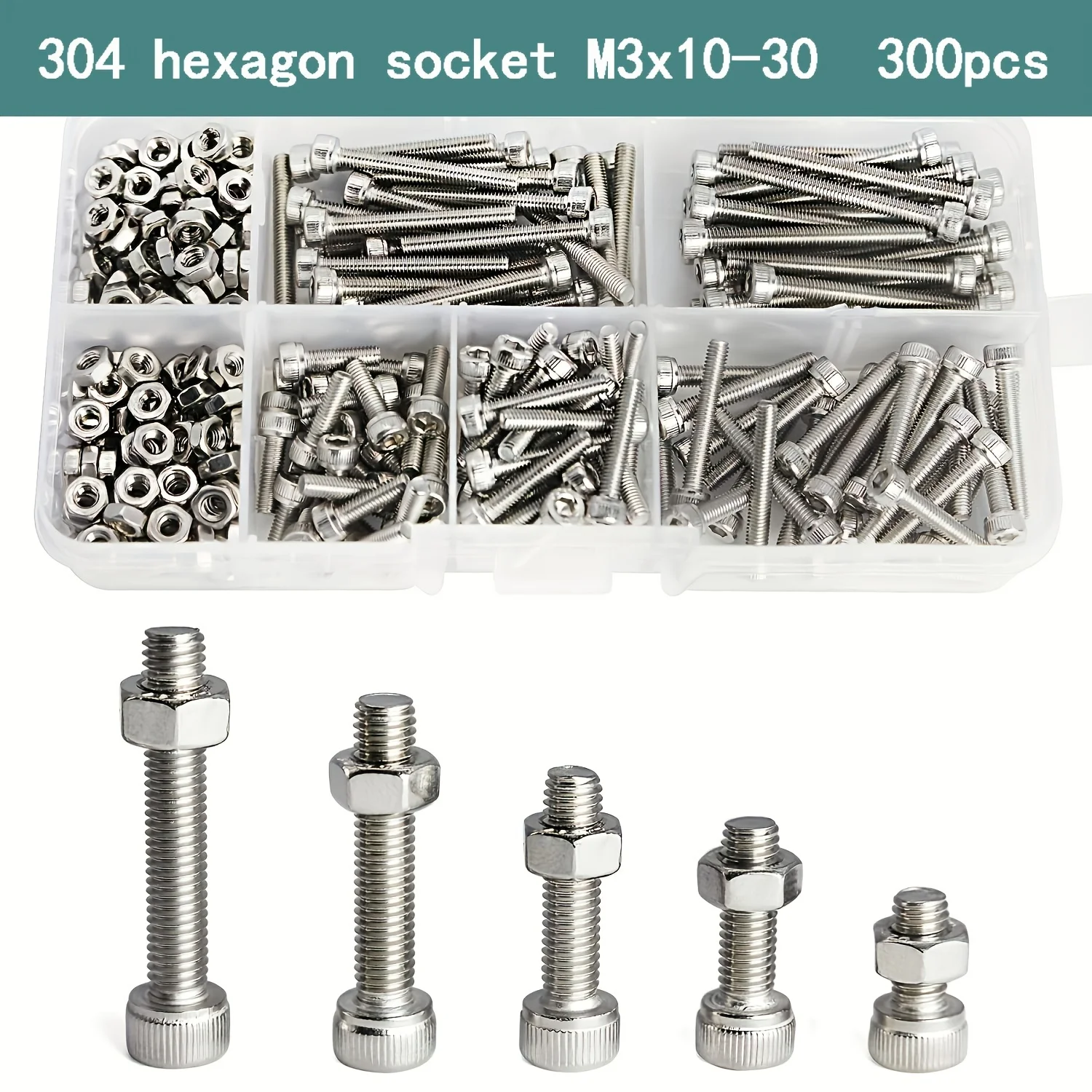 M3 x 10mm 16mm 20mm 25mm 30mm hexagon socket head screws, bolts, nuts, 304 stainless steel