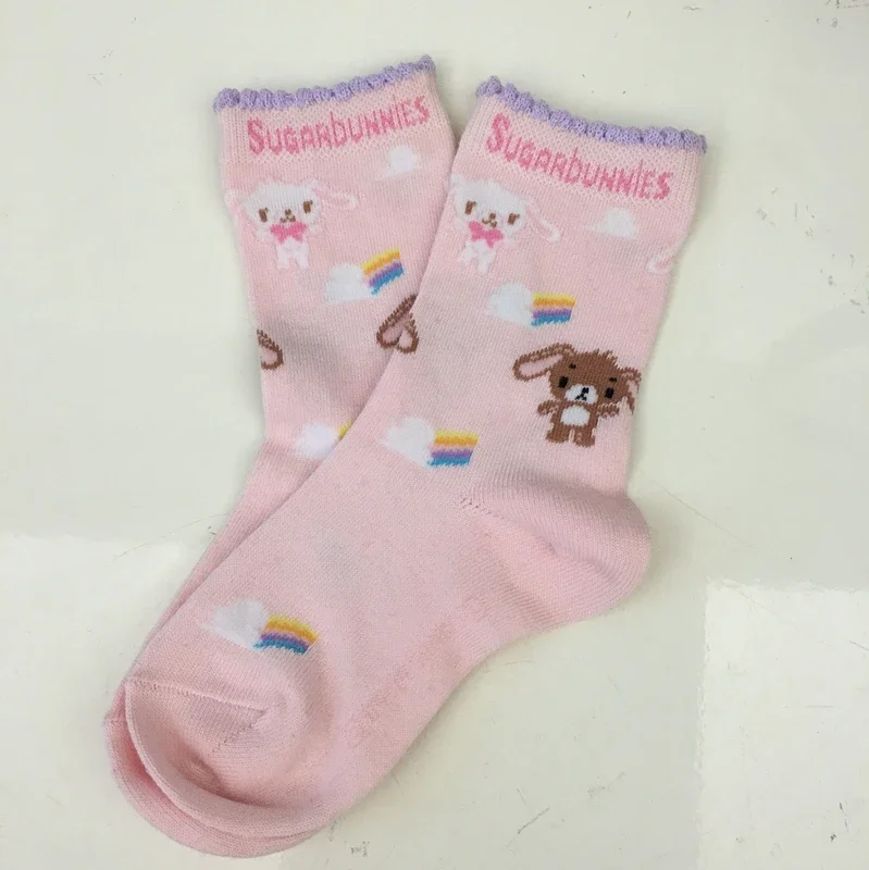 Cute Sugarbunnies Long Socks for Girls Kids Kawaii Cartoon Anime Pink Cotton Socks