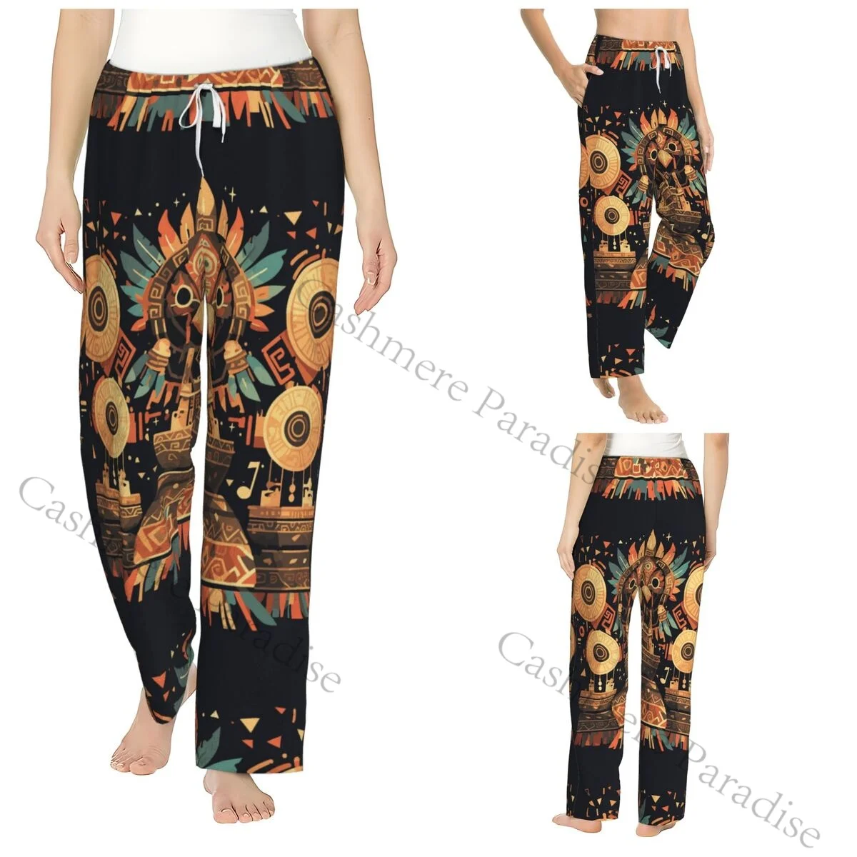 Aztec Ethnic Cozy Flannel Pajama Pants for Women Sleep Bottoms Home Loungewear