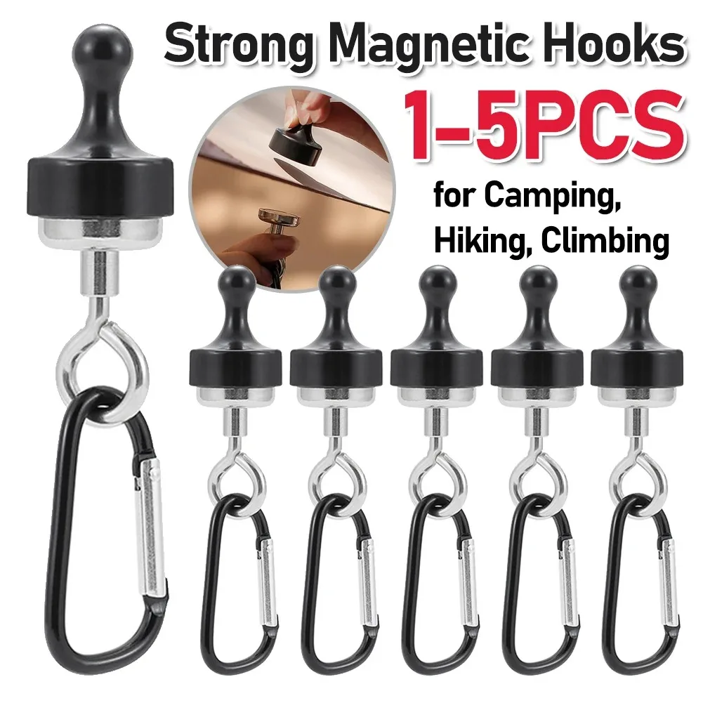 1-5PCS Strong Magnetic Carabiner Keychain Camping Snap Clip D Type Lock Buckle Outdoor Tent Canopy Hanging Buckle Hook Clasps