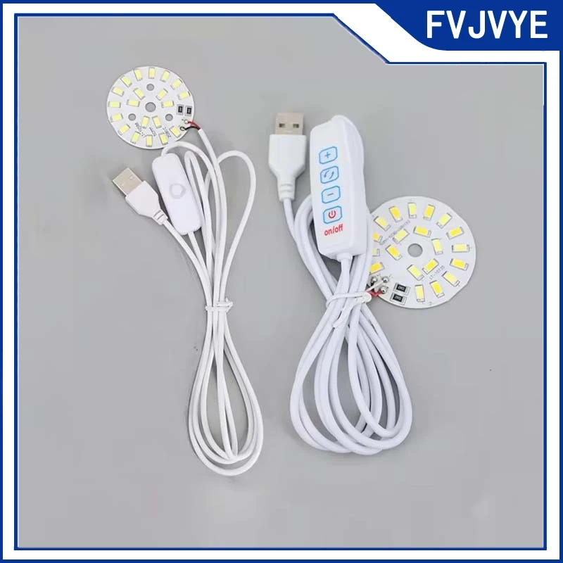 50mm Warm White DC 5V USB Round LED Chip Lights 5730 Chip Single Dimmer Reading Night Desk Book Tablet Lamp Switch Cable .A2