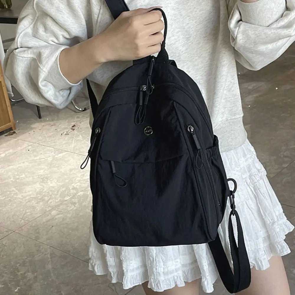 Solid Color Oxford Fabric Backpack Light Weight Nylon Casual Crossbody Bag Large Capacity Adjustable Strap