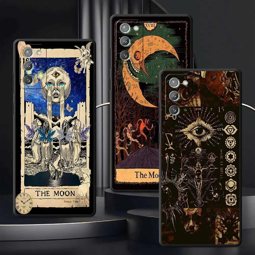 Black Case for Samsung Galaxy Note 20 Ultra 5G 10 Plus 9 TPU Phone Cover Witches Moon Tarot Mystery M12 J4 J6 Plus J7 J8 J5