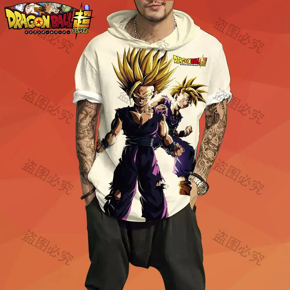 Dragon Ball Z T Shirt for Men New Men\'s Hooded T-Shirt Clothing Anime Tshirt Hip Hop Gym Y2k Tops Vegeta High Quality Gift Goku