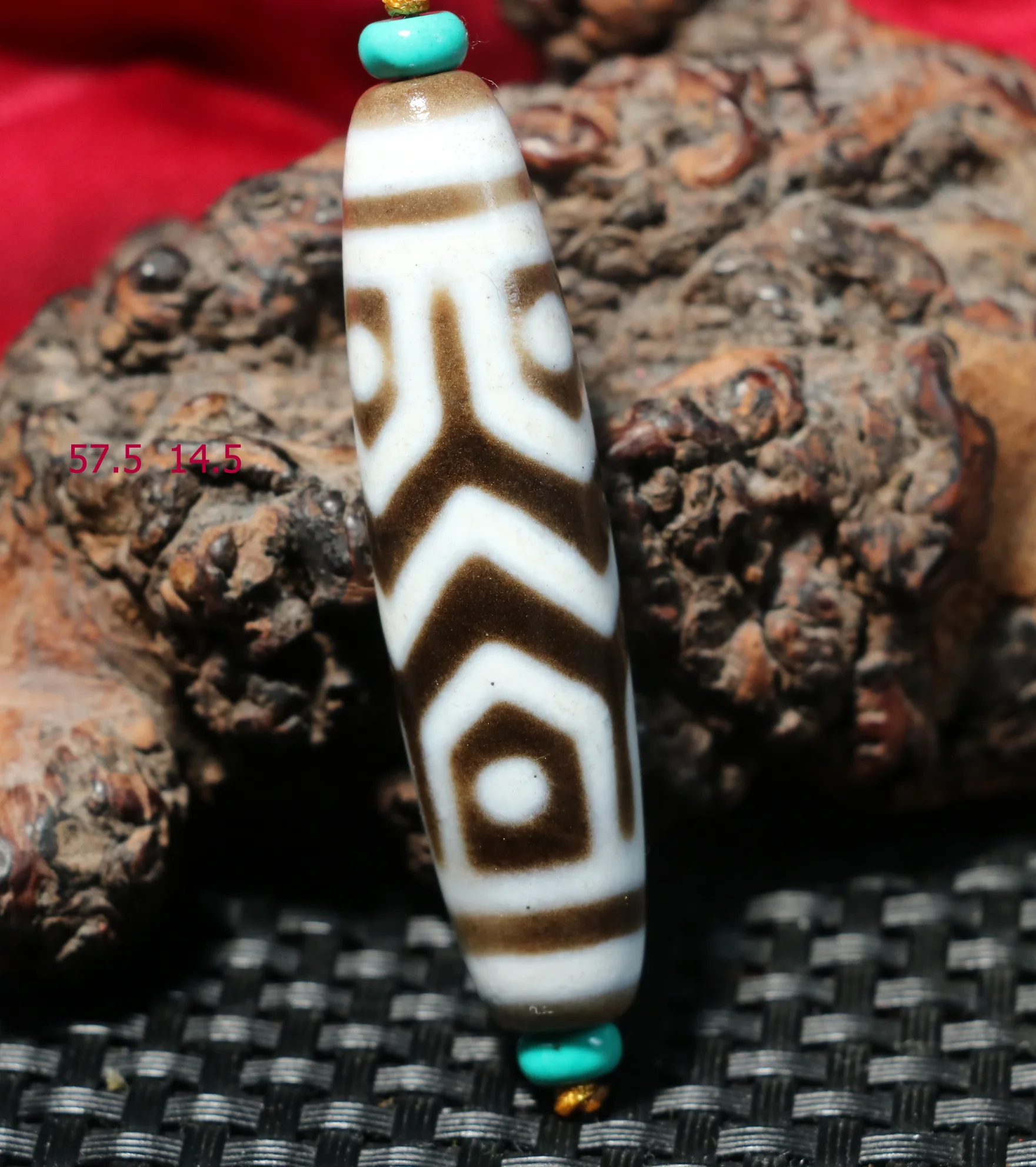 Treasure Magic LKbrother Unique Style Tibetan Old Oily Agate Patina Black Cinnabar Money Dots Qimendunjia dZi Bead Totem Pendant