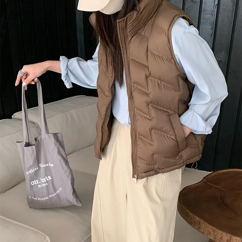 Leichte, dünne Daunen-Baumwollweste, Jacken, 2023, modisch, neue Herbst-Winter-Kurze Damen-ärmellose Weste, solide Weste, Tops