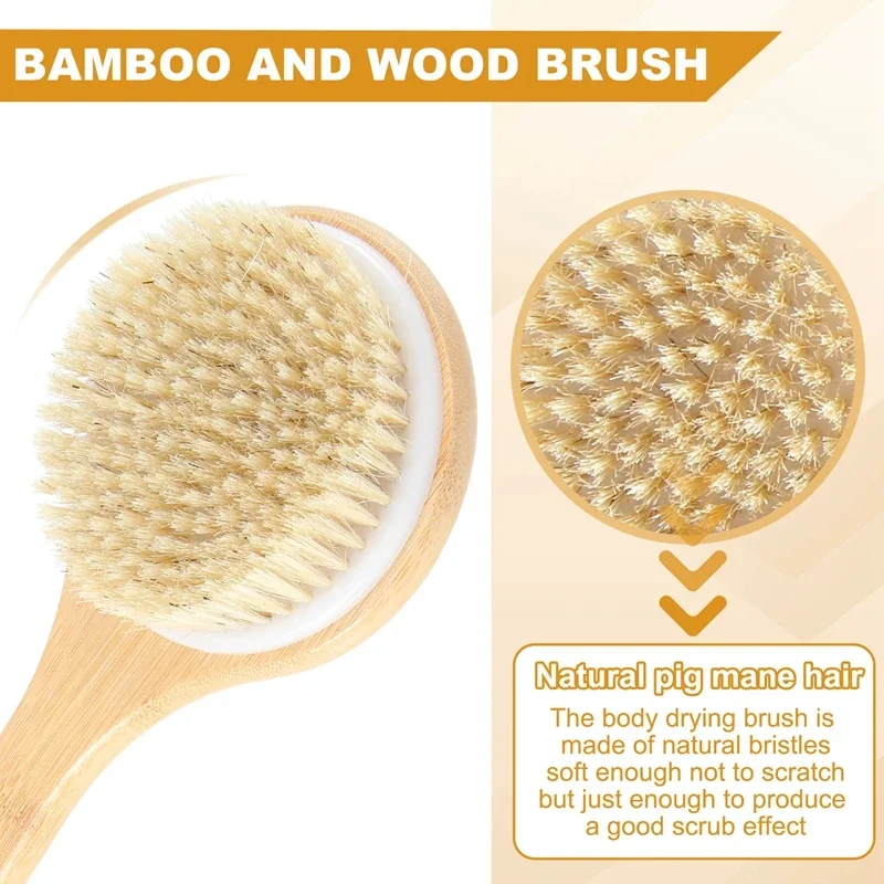 Dry Skin Body Brush Bath Exfoliating Brush Natural Bristles Back Scrubber With Long Wooden Handle For Shower, Remove Dead Skin,