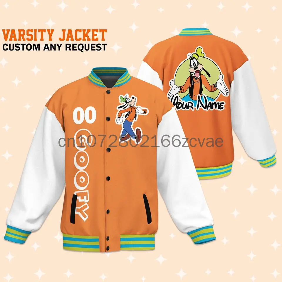 Disney Goofy Family Vacation Baseball Jacket Disney Custom Name Casual Baseball Jacket Oversize Street Men's and Women's Jacket