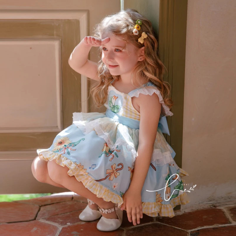 Handmade Big White Goose Girls' Summer Suspender Skirt Set Children's Girl Treasure Cute Cotton Lolita Top+Shorts 2pcs view 4
